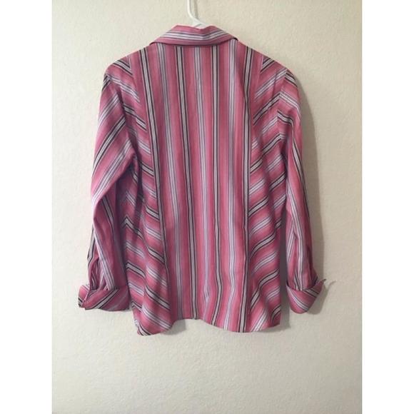 Women's Liz Claiborne Pink Striped Button Down Shirt Size 8 - Picture 3 of 5